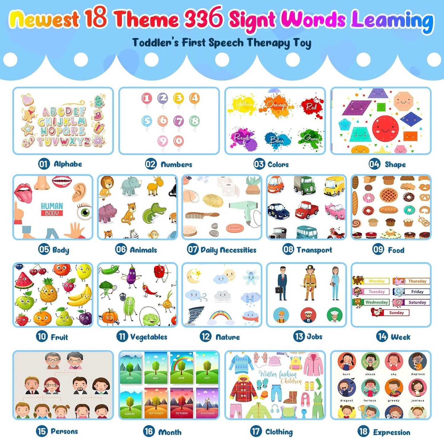 Talking Flash Cards Pocket Speech Toys - 336 Sight Words Montessori Audible Spee